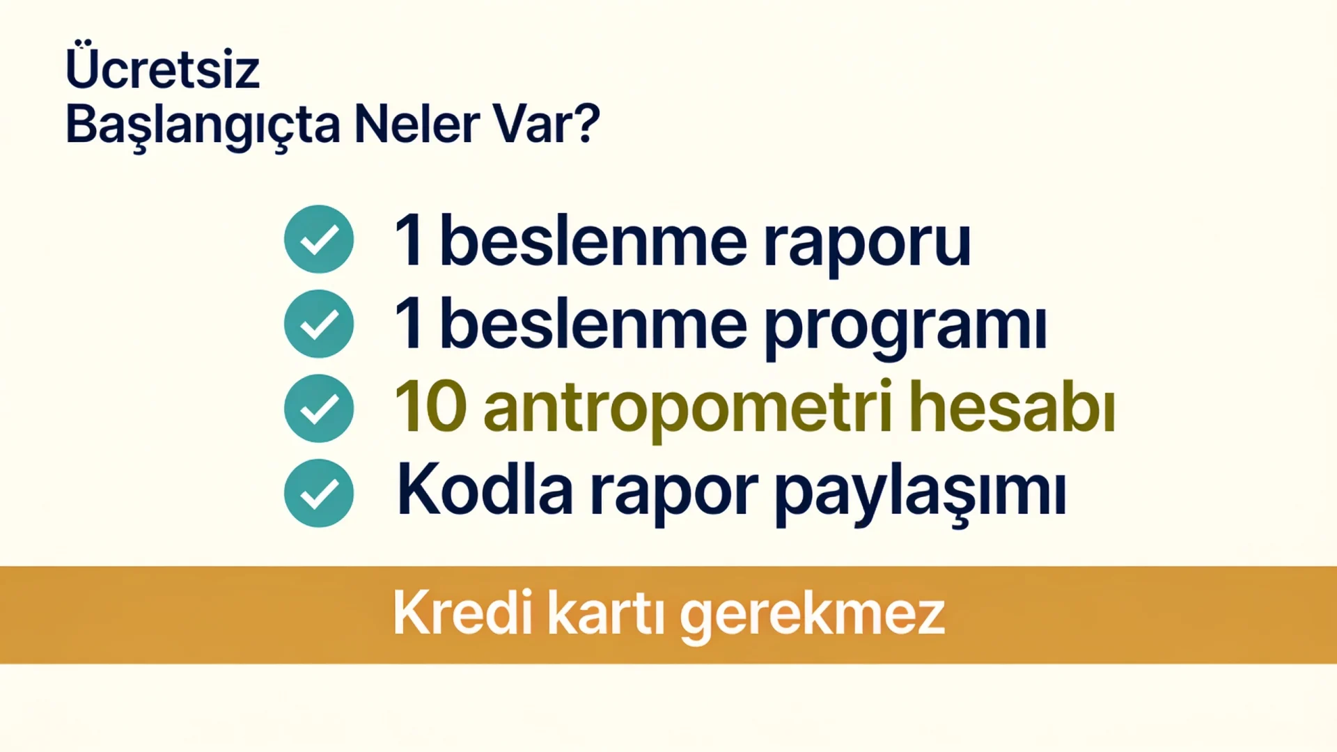 Diyetisyen programı fiyatları öncesi ücretsiz başlangıçta sunulan rapor, program ve antropometri haklarını gösteren liste